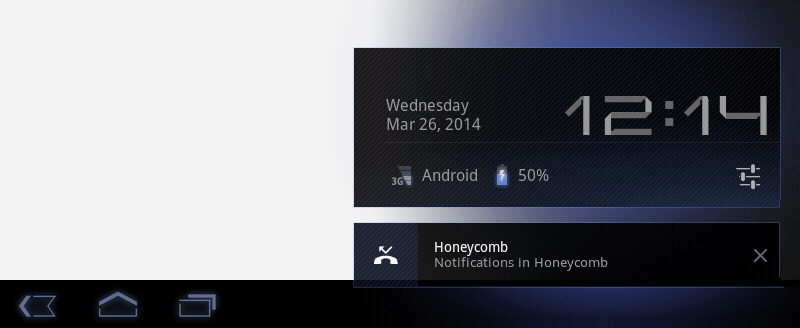 Honeycomb notifications tapping clock