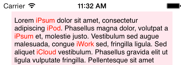 A screenshot from the TextKitDemo project showing the text view with iWords highlighted.